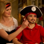 A boy receives a pirate makeover.