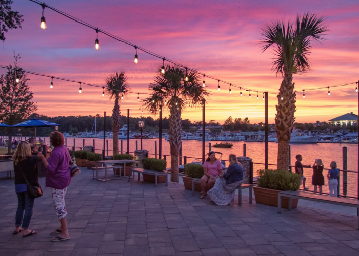 Sunset overlooking the water at Barefoot Landing