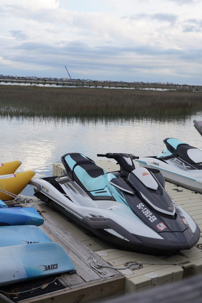 Yamaha jet ski ready for rental at Express Watersports Myrtle Beach marina