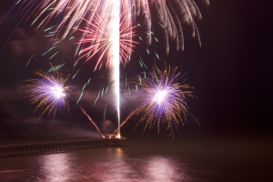 Fireworks over the ocean at Myrtle Beach during a New Year’s Eve celebration.