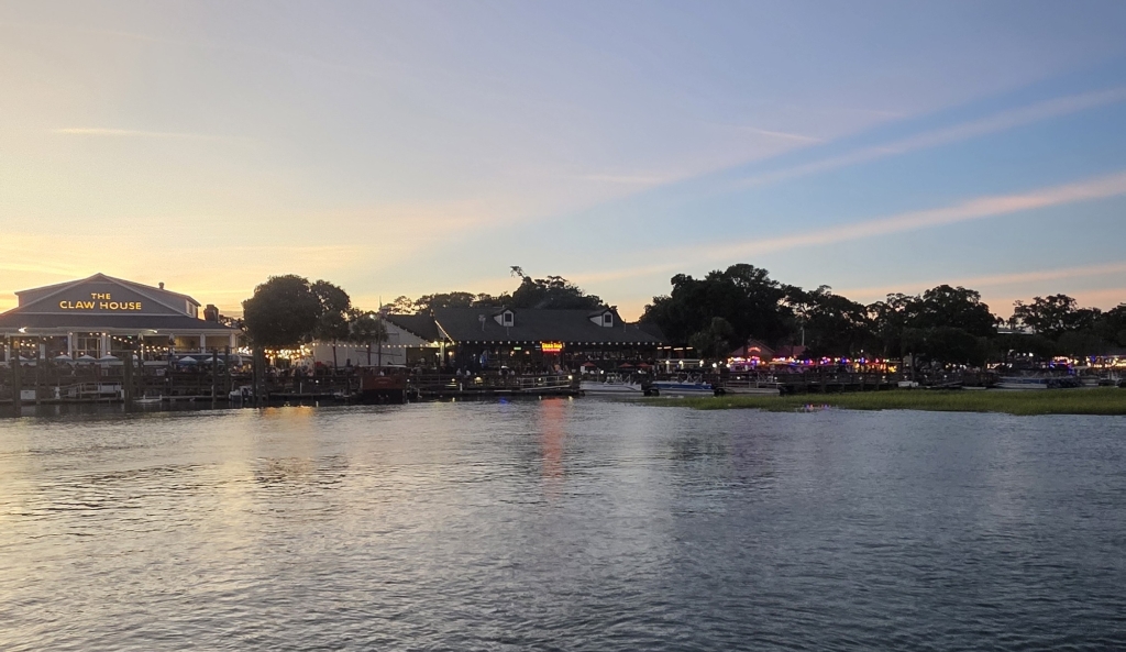 The Claw House at sunset on the Murrells Inlet MarshWalk in Murrells Inlet, SC.