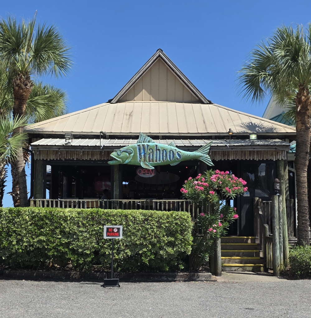 Wahoo’s Fish House exterior in Murrells Inlet, SC, near the MarshWalk.