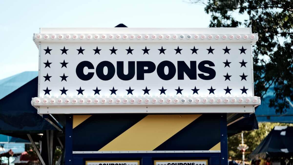 a sign reading "coupons" surrounded by stars