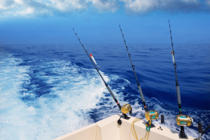 Trolling fishing rods on a deep sea charter in Myrtle Beach