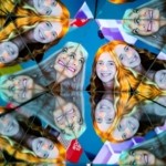 Two people posing in a kaleidoscope formation.