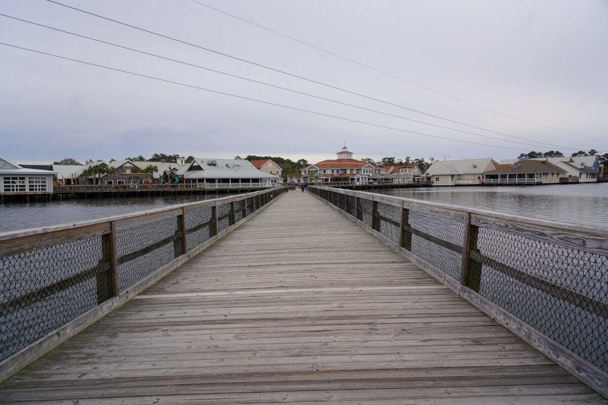 Boardwalk at Barefoot Landing in Myrtle Beach, a popular dog-friendly shopping and dining destination.
