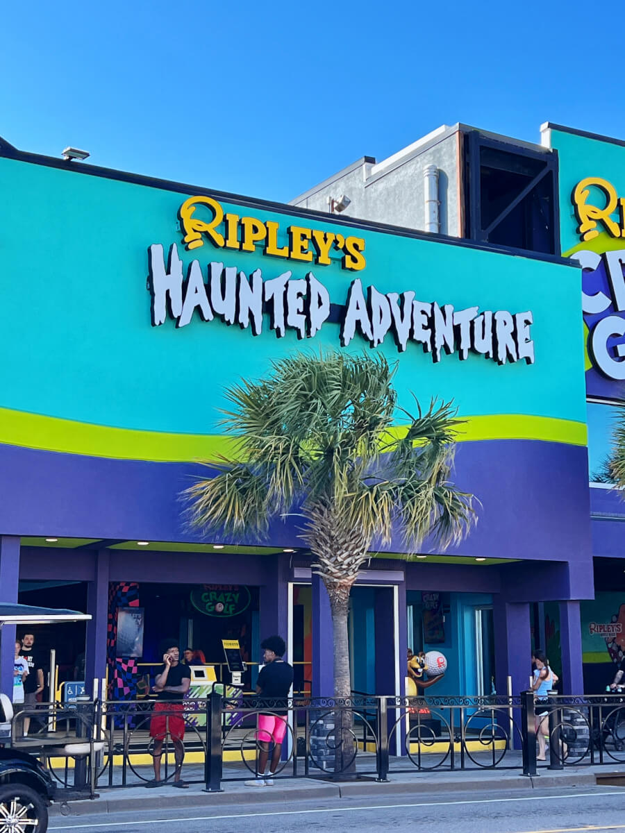 Front entrance of Ripley’s Haunted Adventure in Myrtle Beach, South Carolina, one of the city’s top haunted attractions.