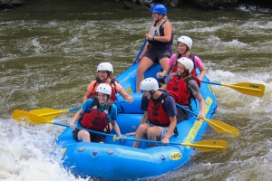 Outdoor Adventures Rafting Whitewater Smiling People Boat