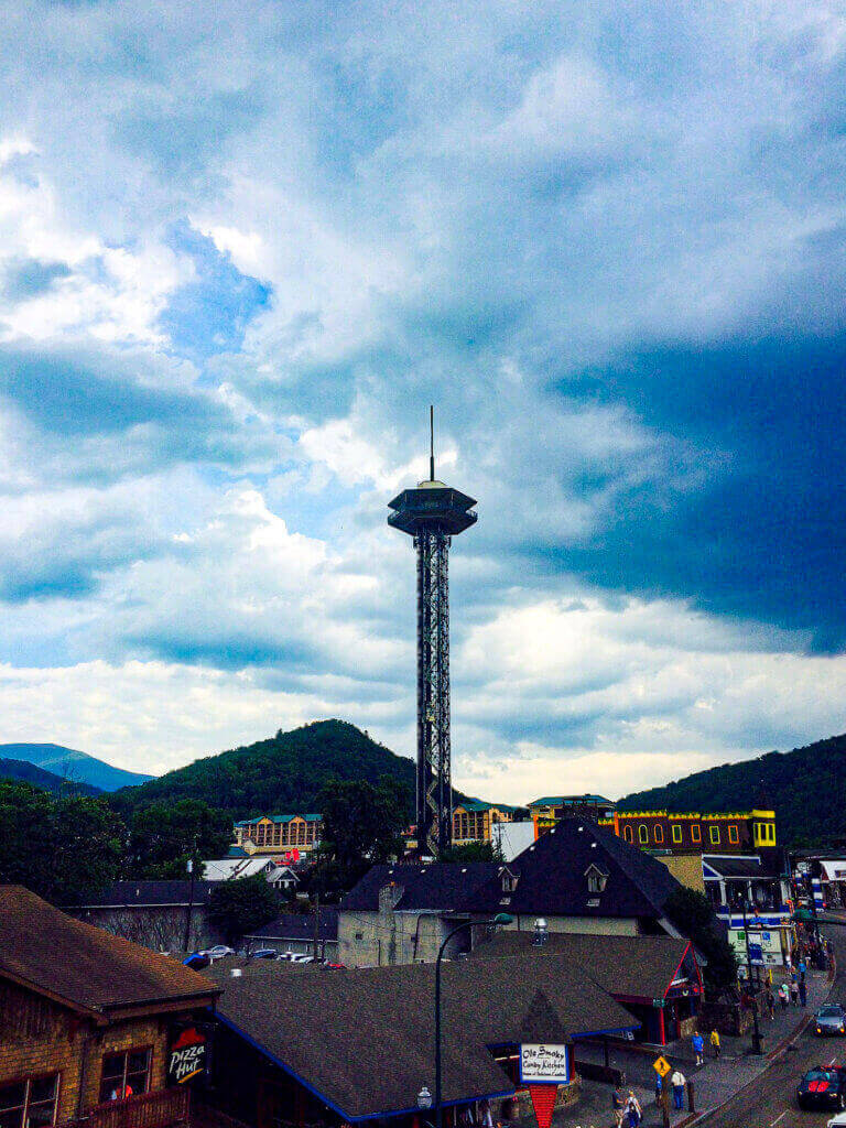 Gatlinburg Space Needle observation tower in downtown Gatlinburg with Smoky Mountain views