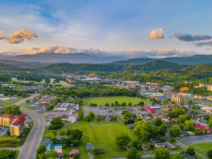 Aerial view of Pigeon Forge, TN