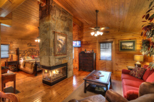 Inside Old Mill Lodging Cabin