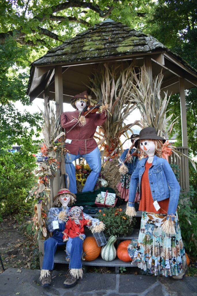 Scarecrow display and fall decorations in Pigeon Forge, Tennessee