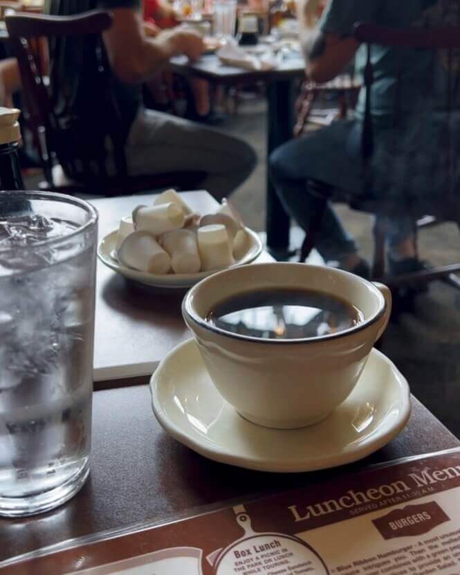 Coffee on the table at Pancake Pantry in Gatlinburg, Tennessee