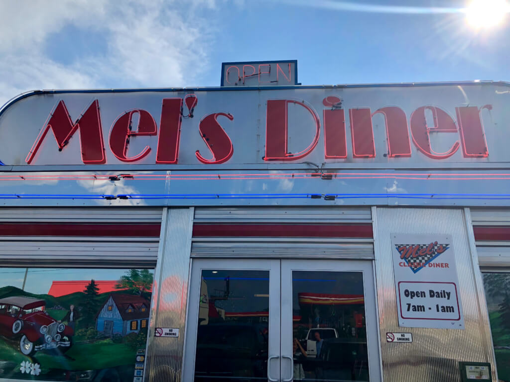 Mel’s Diner sign at Mel’s Classic Diner in Pigeon Forge, Tennessee