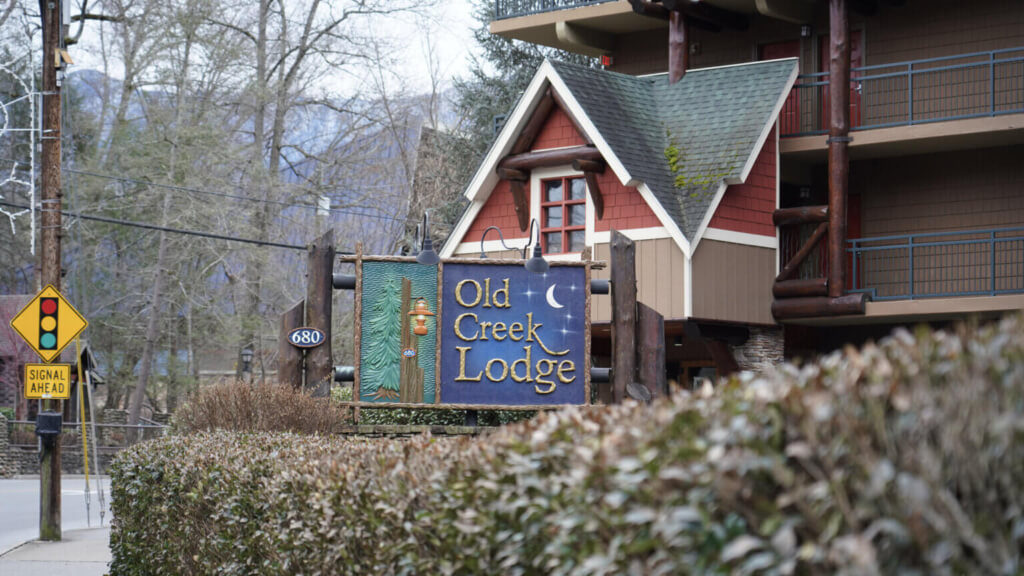 Old Creek Lodge sign in Gatlinburg, Tennessee