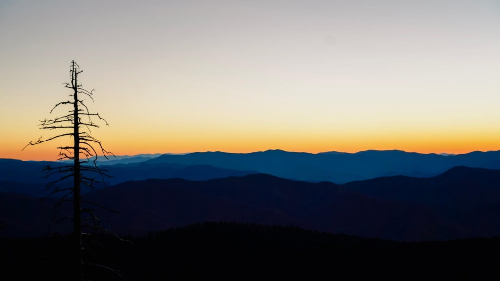 view of the mountains at sunset from Clingman's dome