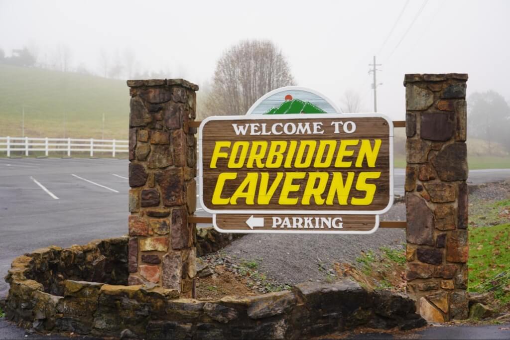 Forbidden Caverns welcome sign