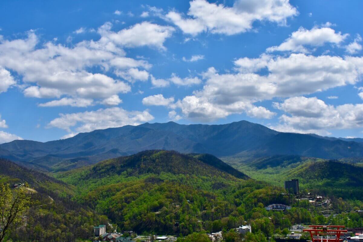Spring mountain panorama above Gatlinburg in the Smoky Mountains