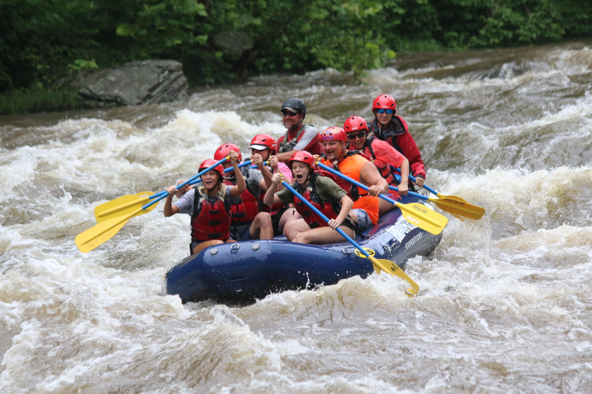 Group whitewater rafting with Big Creek Expeditions on the Pigeon River in the Smoky Mountains